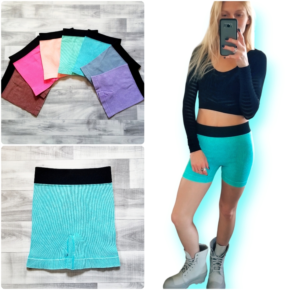 NEW Zenana Ribbed Seamless Short in Ice Cold Blue